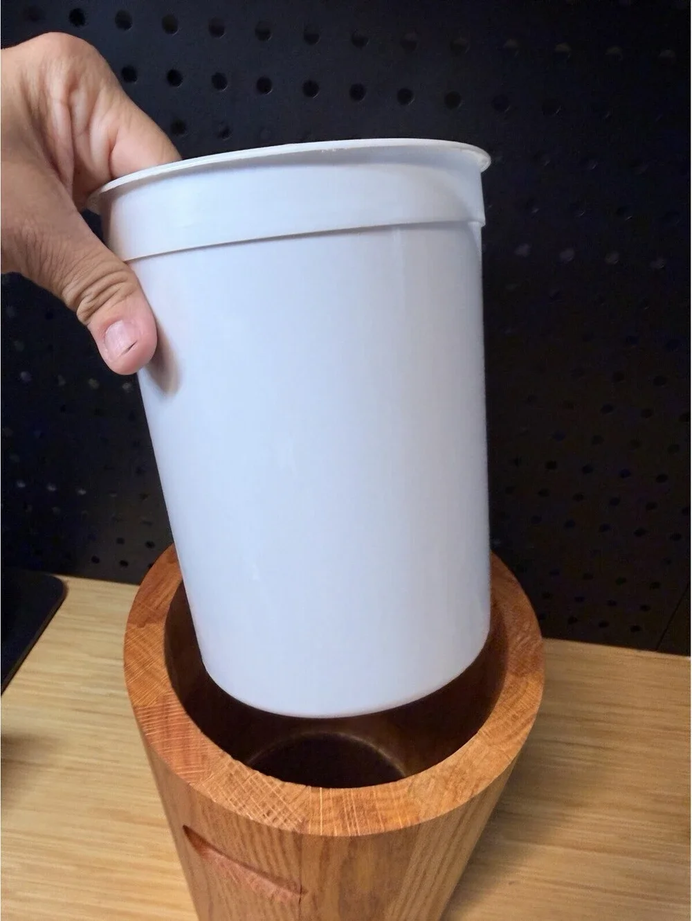 Vintage MCM Solid Wood Ice Bucket with Removeable Plastic Liner